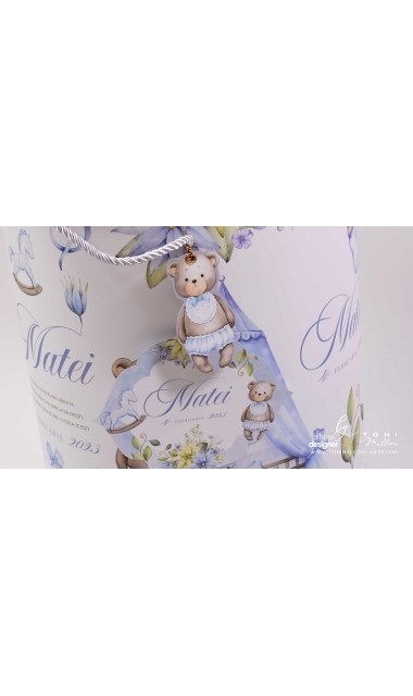 Trusou botez cu ursuleti ponei si flori albastre Teddy Bear Blue 23
